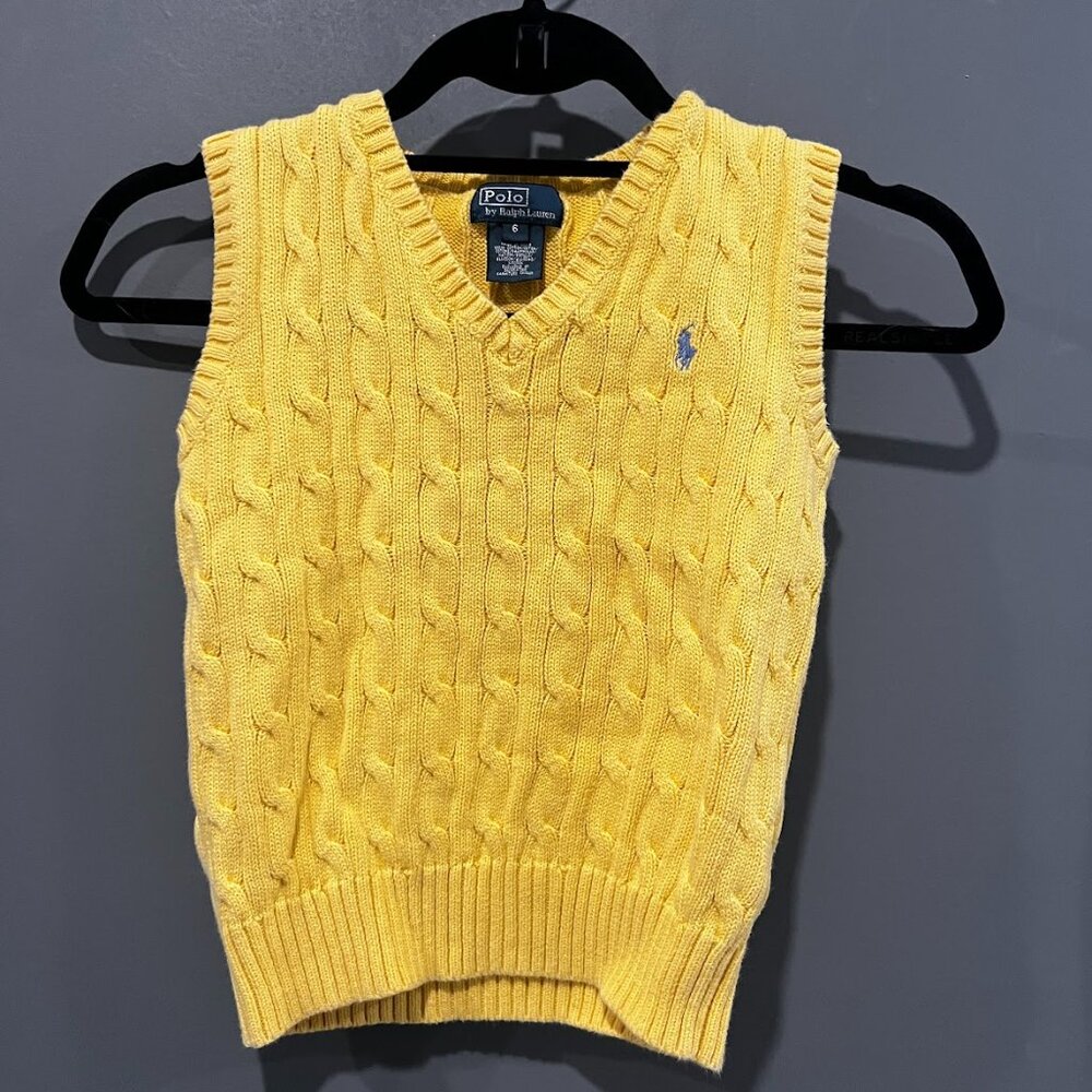 Polo Ralph Lauren Boys Yellow Cable Knit Sweater Vest Size 6 | Like New